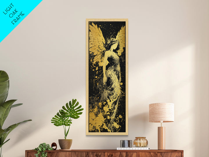 Metallic Gold Art, Eos Winged Goddess Print, Mythology Angelic Wall Decor, Real Wood Frame Greek Artwork
