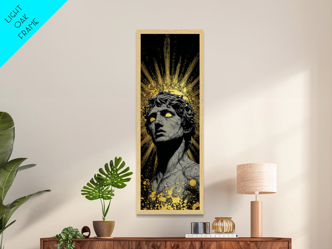 Helios Greek God Metallic Gold Metal Print, Sun God Mythology Art, Radiant Ancient Decor, Real Wood Framed Gold Print