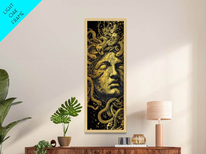 Medusa Metallic Gold Art, Greek Mythology Wall Print, Serpent Goddess Decor, Real Wood Framed Gold Mythical Artwork