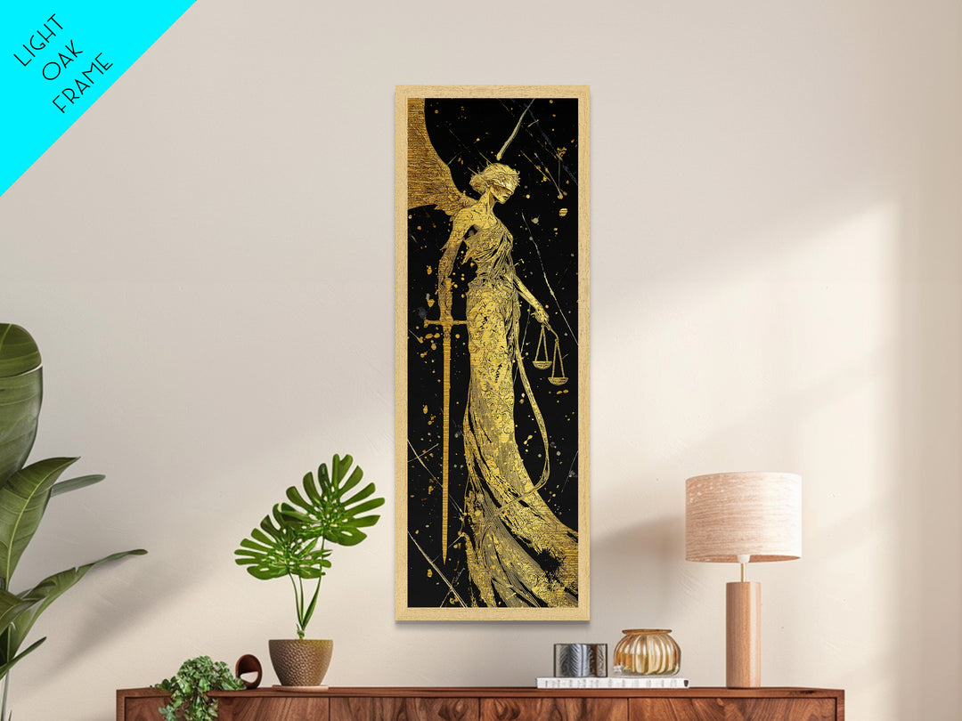 Nemesis Goddess Metallic Gold Metal Print, Divine Justice Wall Art, Greek Mythology Decor, Real Wood Framed Gold Print