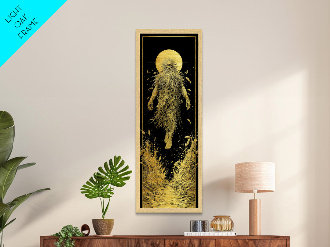 Oceanus Greek Titan Metallic Gold Art, Sea God Wall Print, Mythical Water Deity Decor, Real Wood Framed Gold Artwork