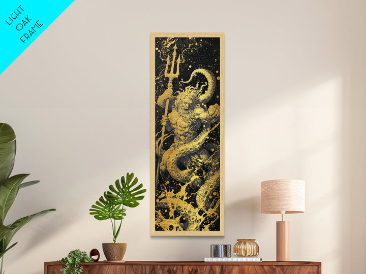 Poseidon Metallic Gold Art, Greek God Of The Sea Metal Print, Mythology Ocean Decor, Real Wood Framed Gold Artwork