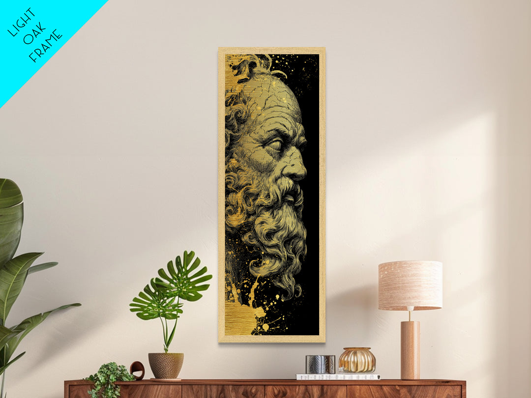 Socrates Metallic Gold Metal Print, Greek Philosopher Wall Art, Ancient Wisdom Decor, Real Wood Framed Gold Artwork