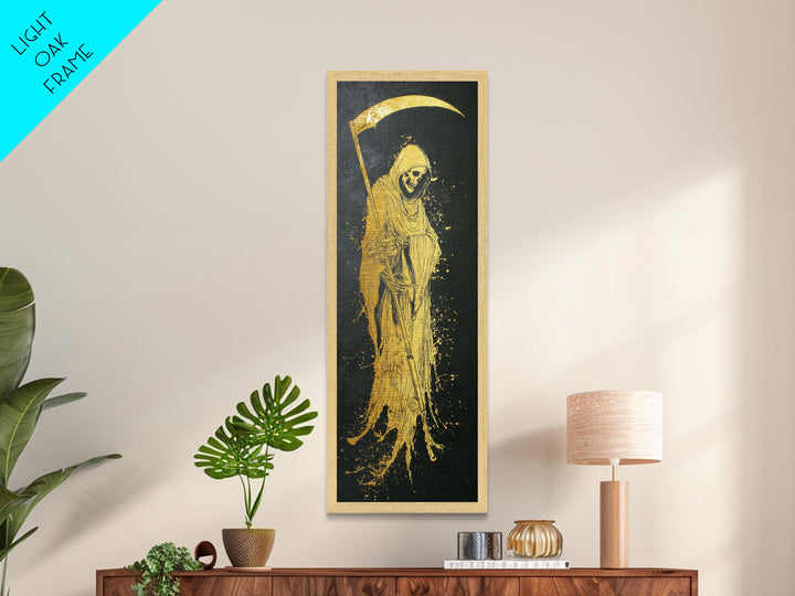Thanatos Metallic Gold Art, Greek God Of Death Metal Print, Underworld Wall Decor, Real Wood Framed Mythology Artwork