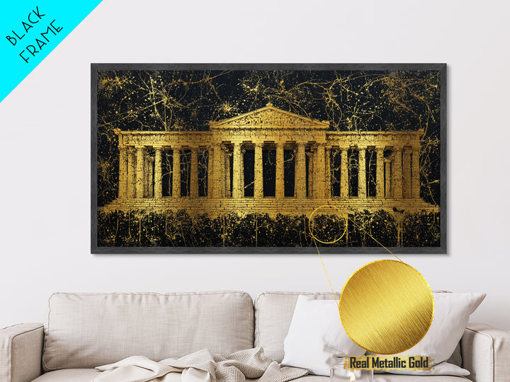 Greek Parthenon Temple Art, Splatter Paint Architecture Print, Metallic Gold Metal Print, Classical Greece Wall Decoration