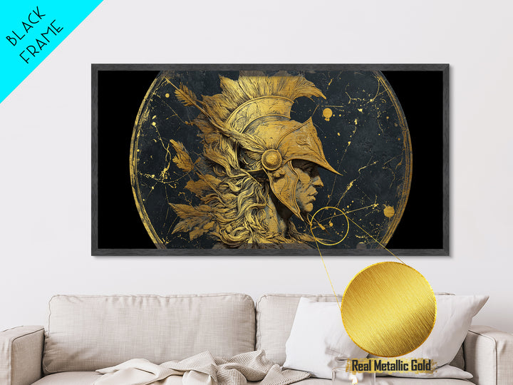 Ancient Warrior Profile Sculpture, Greek Helmet And Feathers, Metallic Gold Art, Classical Relief Wall Decor, Heroic Figure Artwork