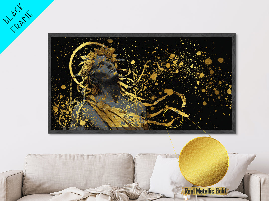 Apollo God Of Music And Light, Metallic Gold Art, Radiant Greek Mythology Wall Decor, Classical Fine Art Design For Elegant Interiors