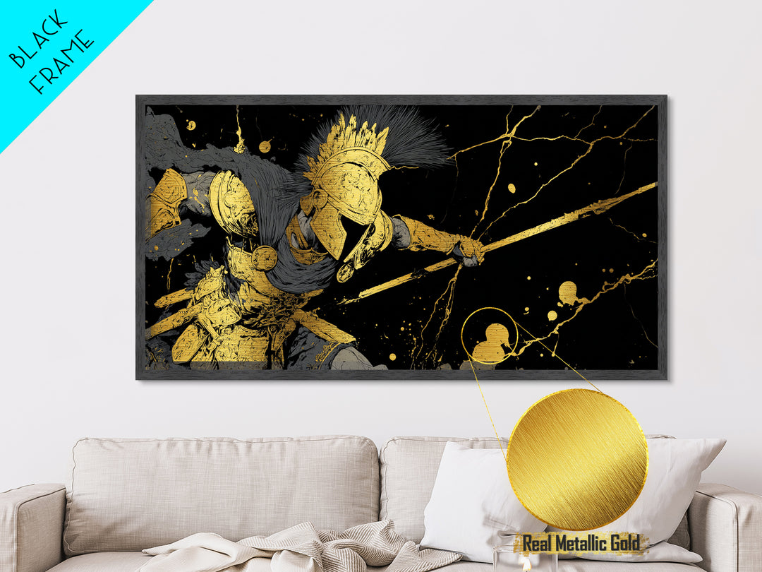 Ares God Of War In Battle Armor, Metallic Gold Metal Print, Fierce Greek Mythology Wall Art, Bold Classical Warrior Home Decor