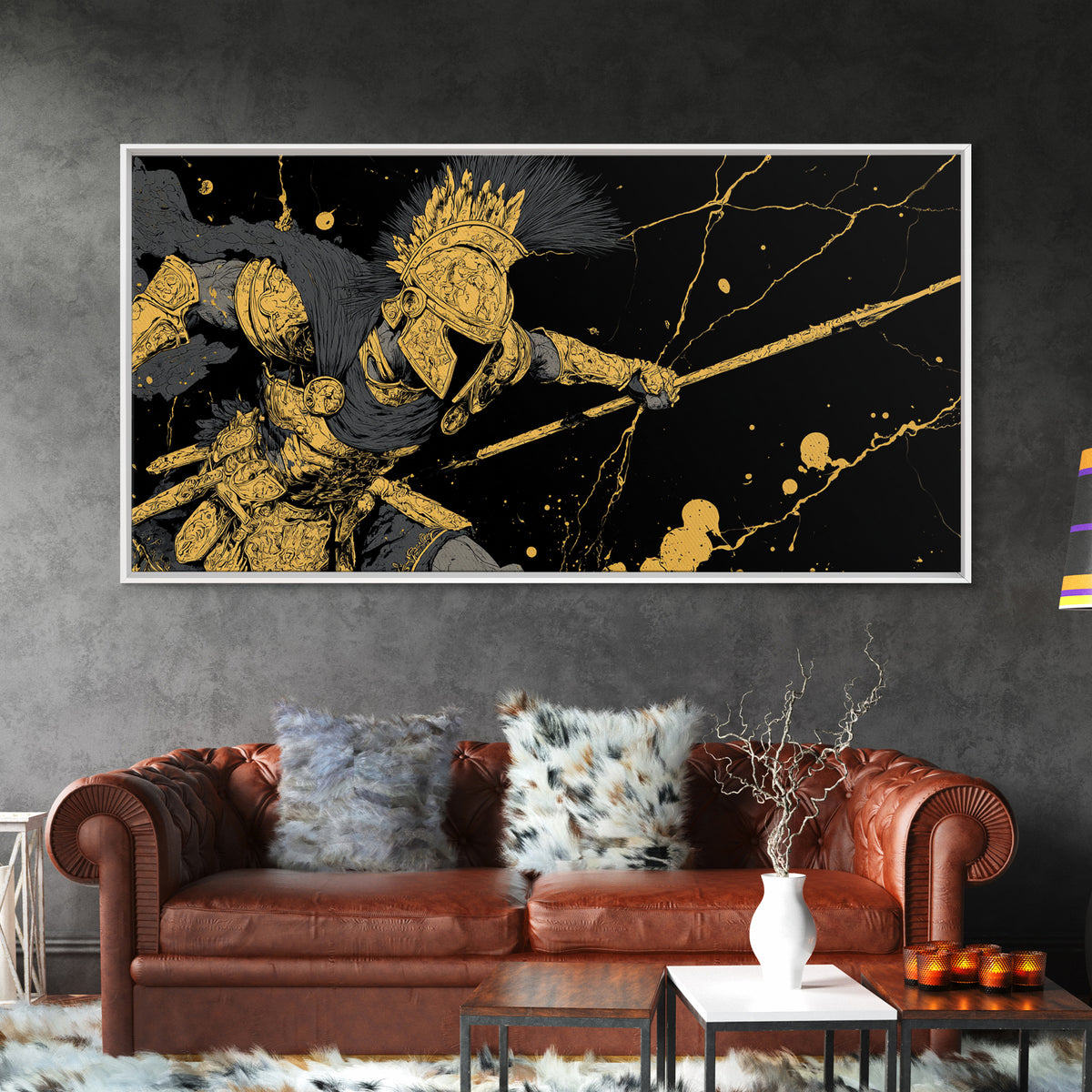 Ares God Of War In Battle Armor, Gold Canvas Print, Fierce Greek Mythology Wall Art, Bold Classical Warrior Home Decor