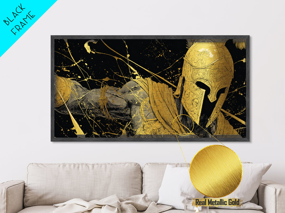 Ares Greek God In Golden Armor, Metallic Gold Metal Print, Powerful Mythology Wall Art, Bold Classical Greek Warrior Home Decor