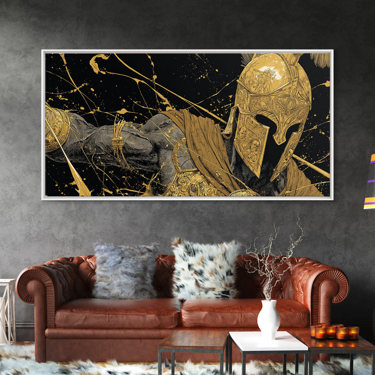 Ares Greek God In Golden Armor, Gold Canvas Print, Powerful Mythology Wall Art, Bold Classical Greek Warrior Home Decor