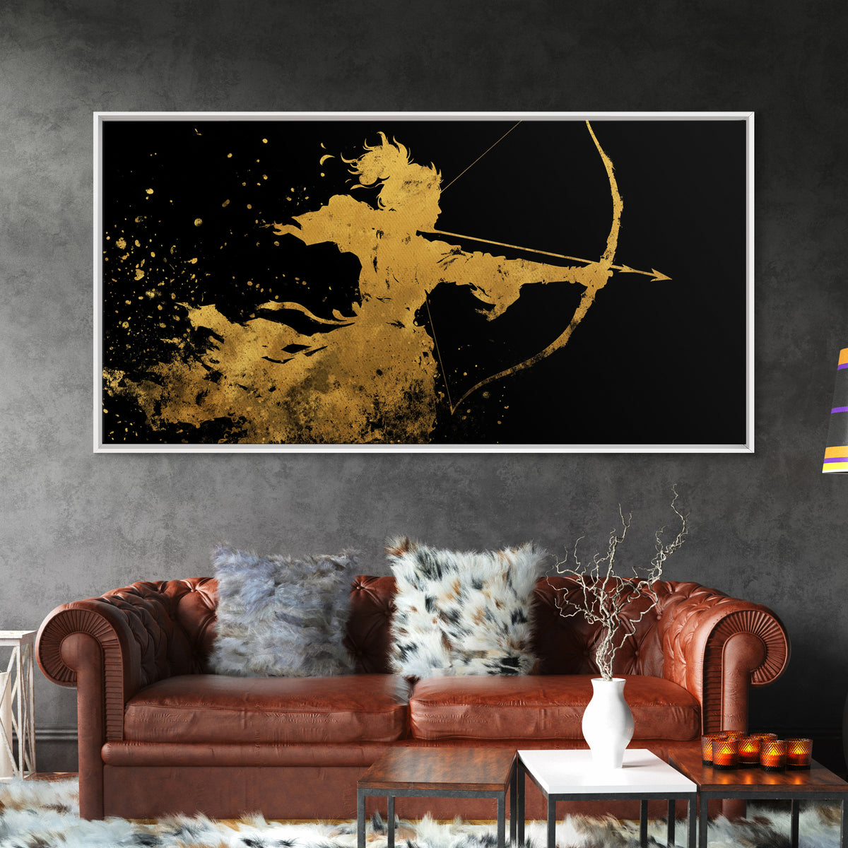 Artemis Greek Huntress Goddess Silhouette, Gold Canvas Print, Moonlit Mythology Wall Art, Elegant Classic Home Design