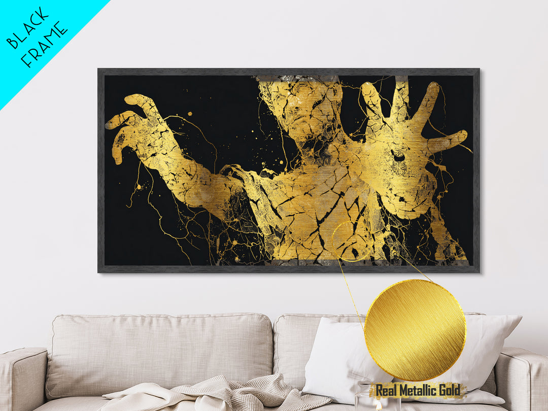 Metallic Gold Art, Colossus Greek Titan, Mythological Warrior Wall Decor, Black and Gold Metal Print, Ancient Greece Home Accent