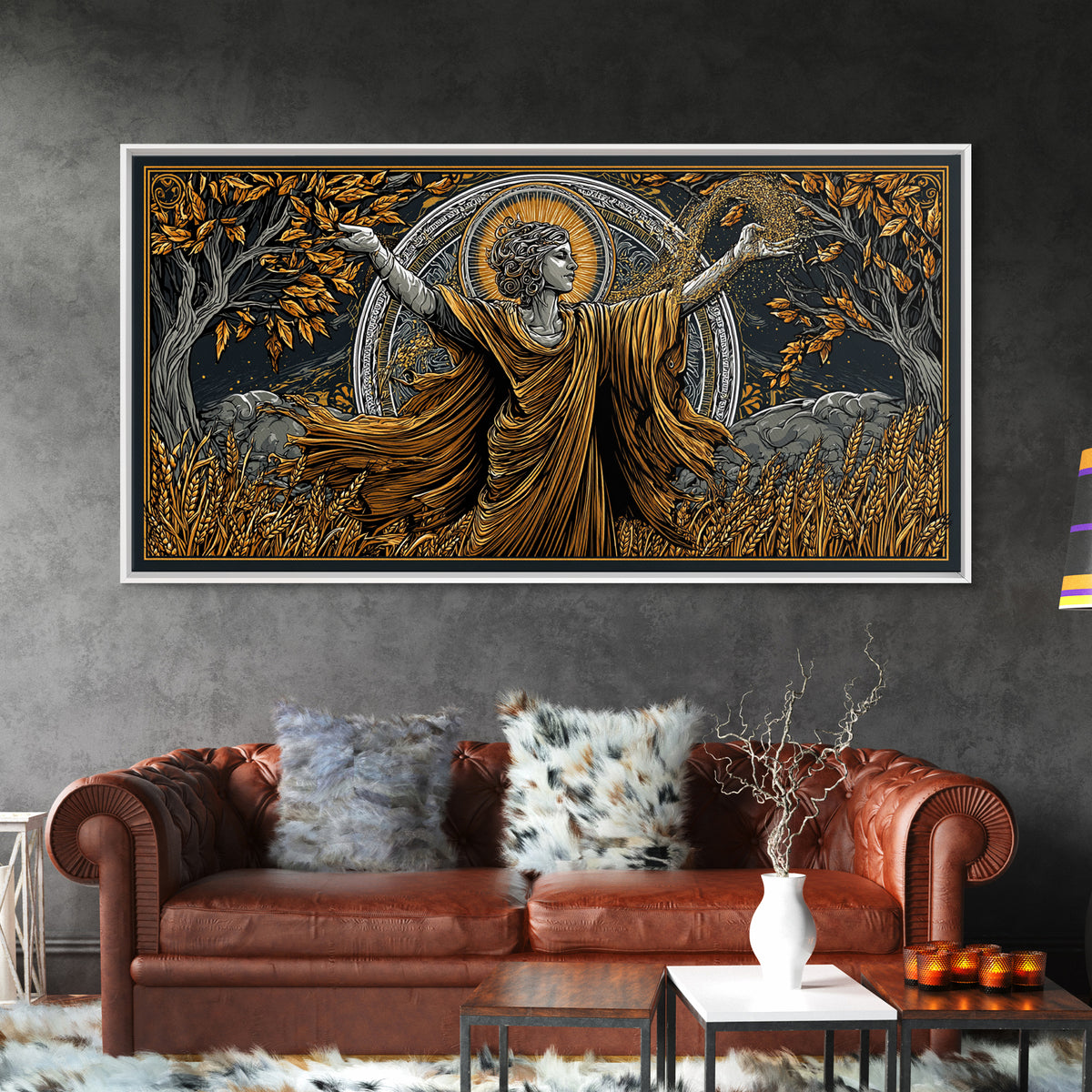 Gold Canvas Art, Demeter Goddess of Harvest, Greek Mythology Wall Decor, Ancient Agriculture Theme, Black and Gold Canvas Artwork