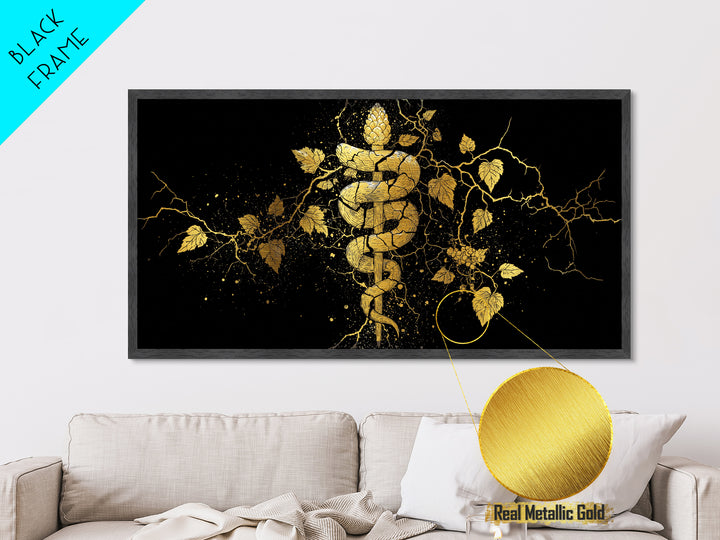 Metallic Gold Metal Print, Dionysus with Grapes, Greek God of Wine Wall Decor, Ancient Myth Celebration Art, Black and Gold Artwork