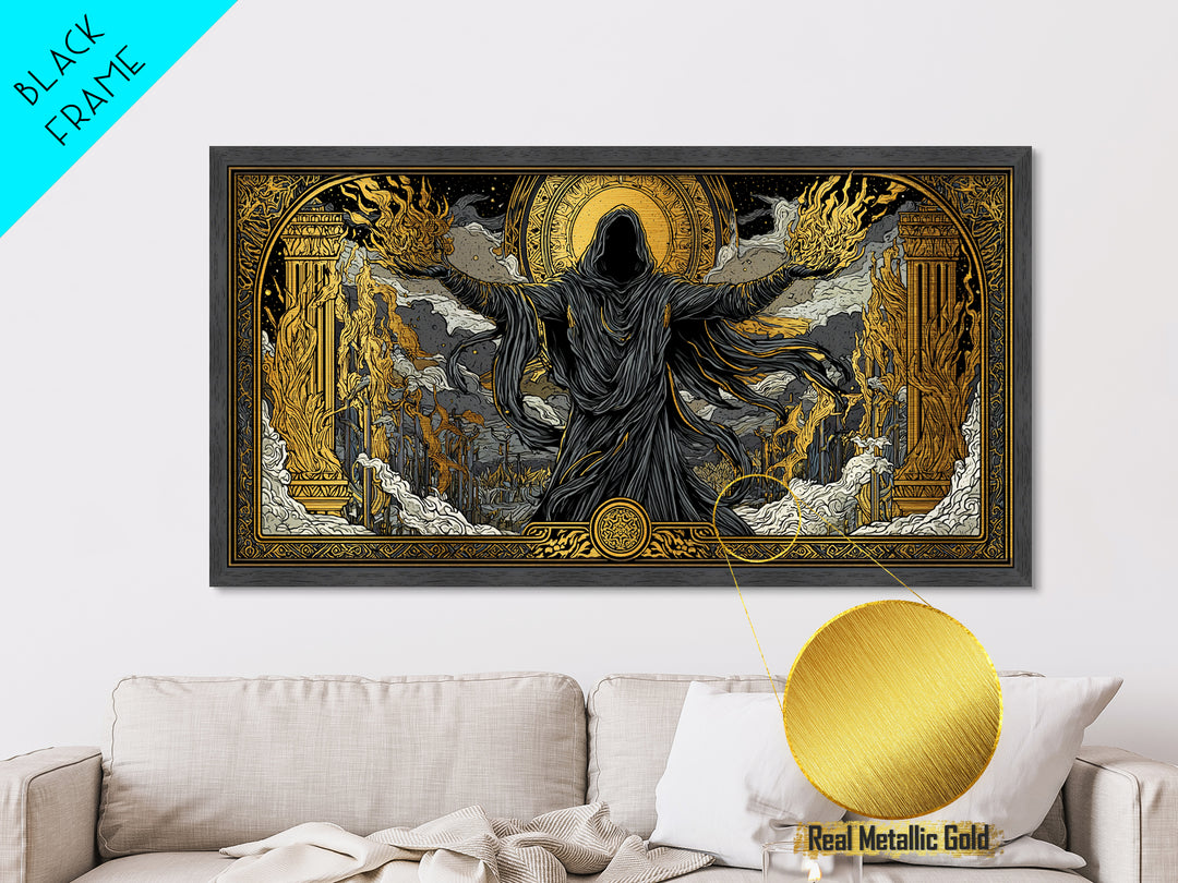 Metallic Gold Art, Erebus God of Darkness, Greek Primordial Deity Wall Scene, Ancient Myth Shadow Theme, Black and Gold Metal Artwork