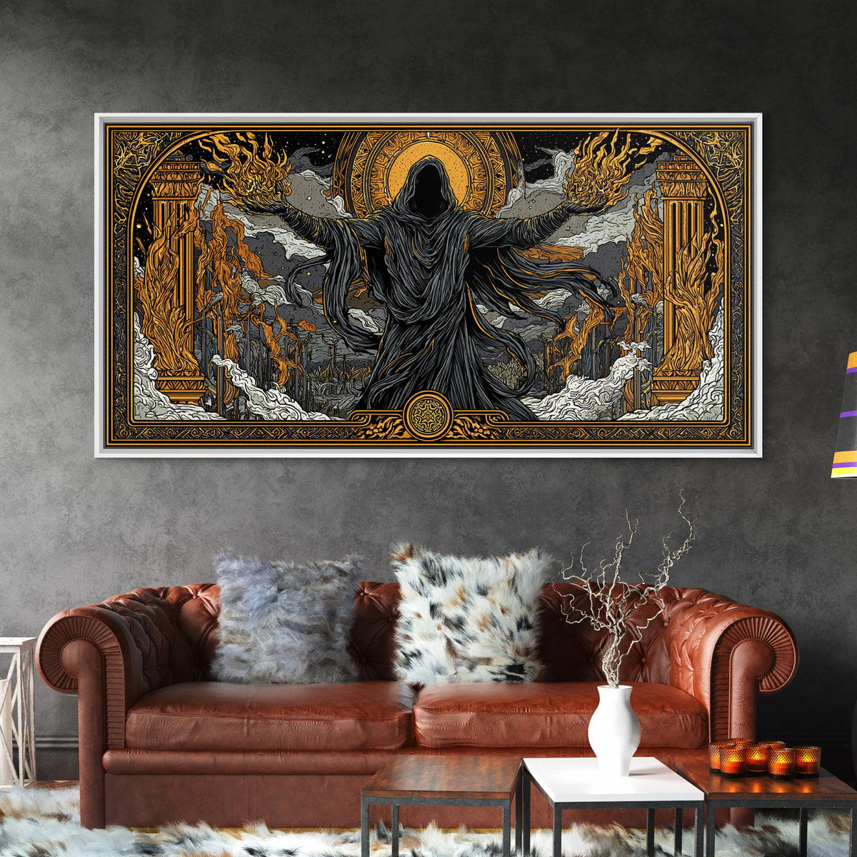 Gold Canvas Art, Erebus God of Darkness, Greek Primordial Deity Wall Scene, Ancient Myth Shadow Theme, Black and Gold Canvas Artwork