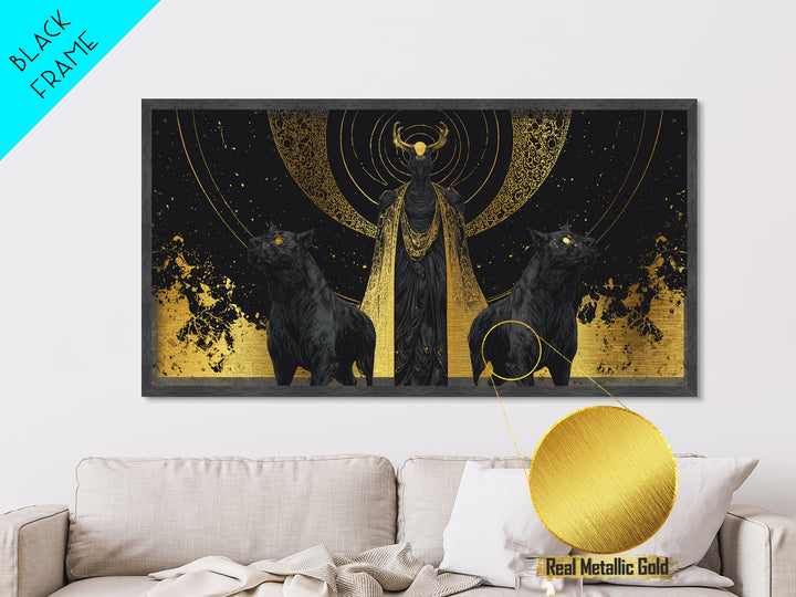 Hades Metallic Gold Art, Mythology God Of The Dead Wall Decor, Greek God Metal Print, Real Wood Frame, Luxury Dark Gothic Wall Artwork
