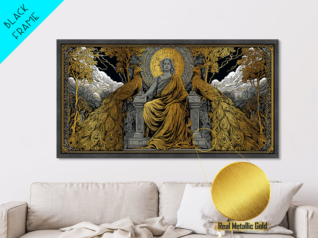 Hera Metallic Gold Metal Print, Greek Goddess Wall Art, Mythology Decor, Luxury Gold Artwork, Real Wood Frame Home Decor