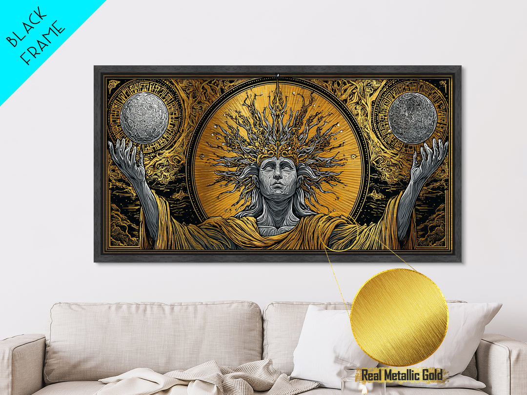 Hyperion Metallic Gold Metal Print, Greek God Wall Art, Mythology Decor, Luxury Gold Artwork, Real Wood Frame Home Decor