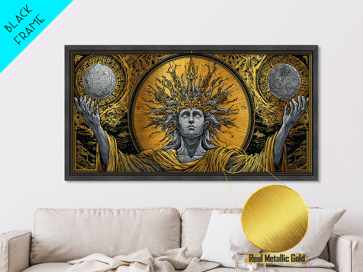 Hyperion Metallic Gold Metal Print, Greek God Wall Art, Mythology Decor, Luxury Gold Artwork, Real Wood Frame Home Decor