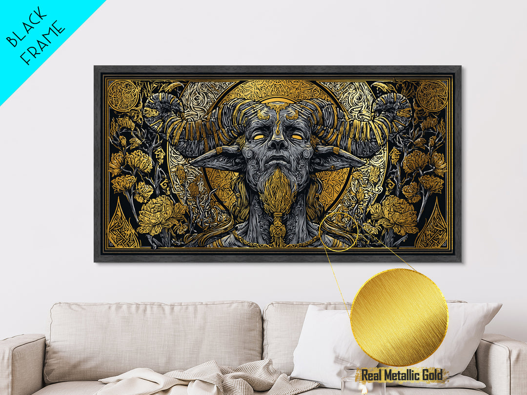 Moros Metallic Gold Metal Print, Greek God Wall Art, Mythology Decor, Luxury Gold Artwork, Real Wood Frame Home Decor