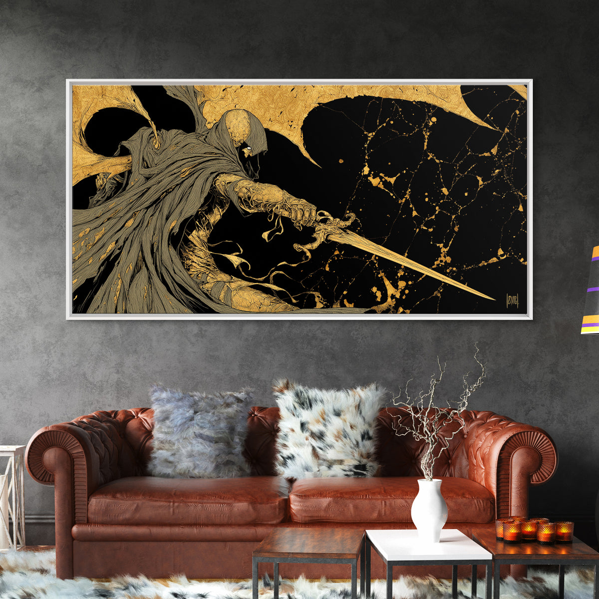 Nemesis Gold Canvas Print, Greek Goddess Wall Art, Mythology Decor, Luxury Gold Artwork, Real Wood Frame Home Decor