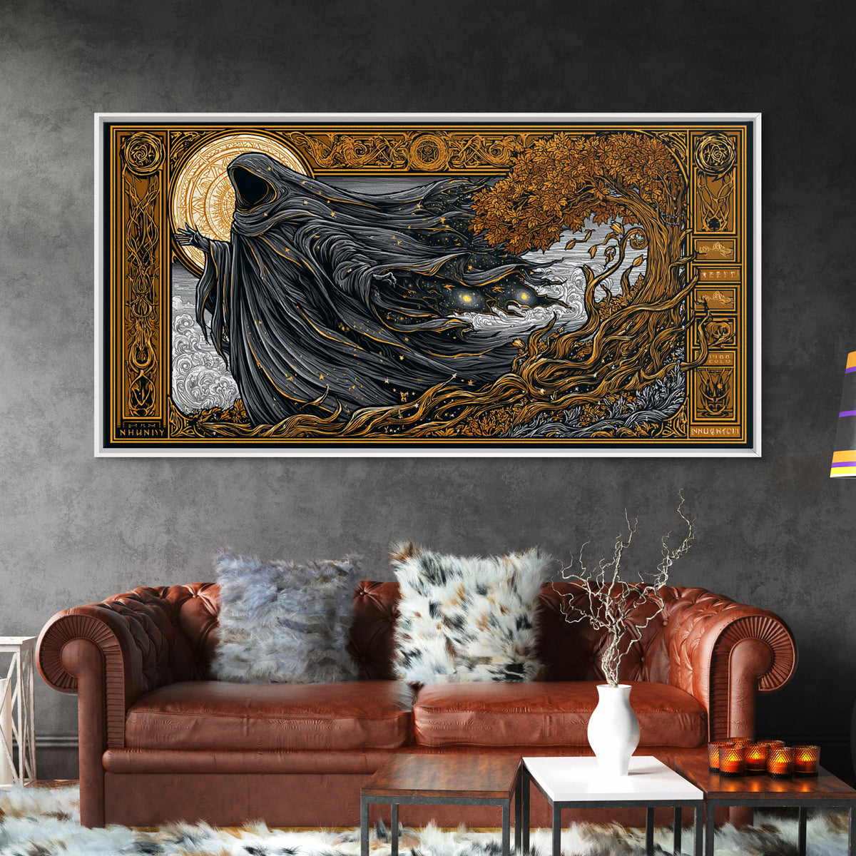 Nyx Gold Canvas Print, Greek Goddess Wall Art, Luxury Mythology Decor, Real Wood Frame Artwork, Elegant Night Goddess Print