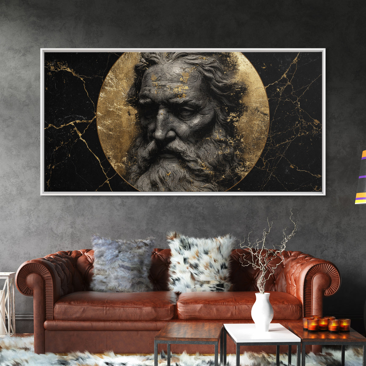 Odin Gold Canvas Print, Norse God Wall Art, Luxury Mythology Decor, Real Wood Frame Artwork, Elegant Viking God Wall Hanging