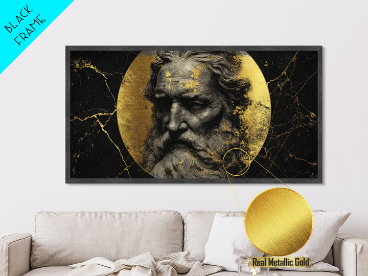 Odin Metallic Gold Metal Print, Norse God Wall Art, Luxury Mythology Decor, Real Wood Frame Artwork, Elegant Viking God Wall Hanging