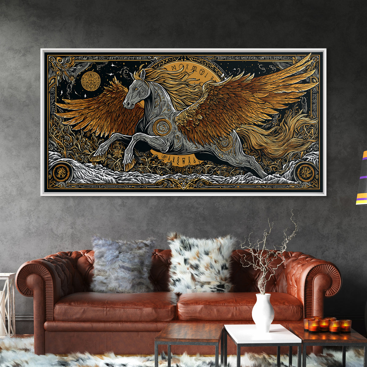 Pegasus Gold Canvas Art, Greek Mythology Wall Decor, Luxury Flying Horse Wall Hanging, Real Wood Frame Print, Elegant Winged Stallion