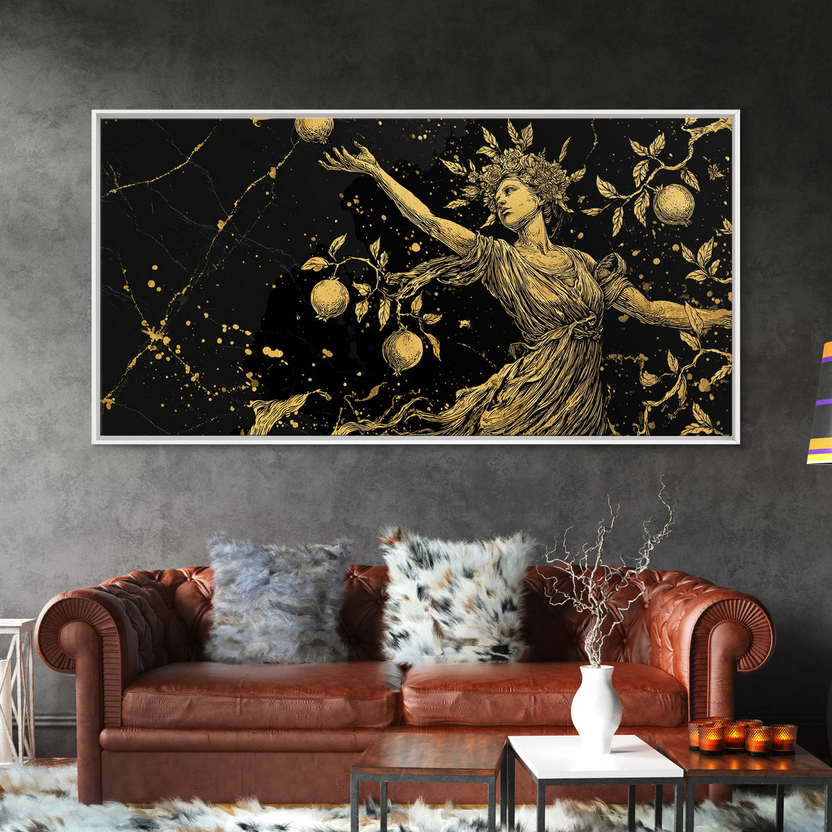 Persephone Gold Canvas Print, Greek Goddess Wall Art, Luxury Mythology Decor, Real Wood Frame Artwork, Elegant Harvest Goddess