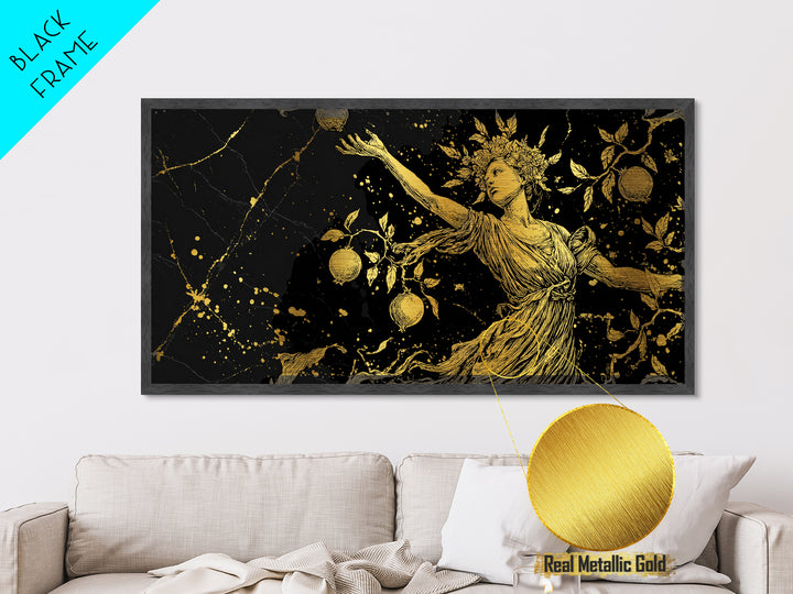 Persephone Metallic Gold Metal Print, Greek Goddess Wall Art, Luxury Mythology Decor, Real Wood Frame Artwork, Elegant Harvest Goddess
