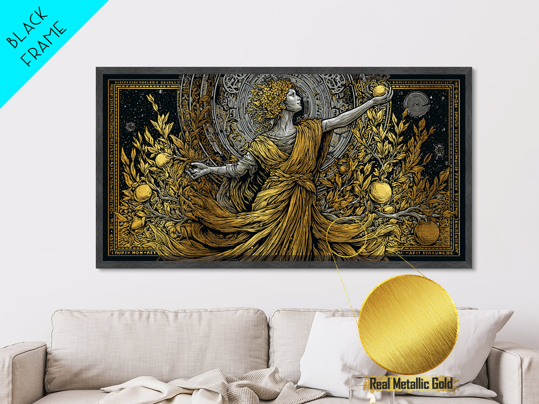 Persephone Metallic Gold Art, Greek Goddess Wall Decor, Luxury Mythology Wall Hanging, Real Wood Frame Print, Elegant Harvest Goddess