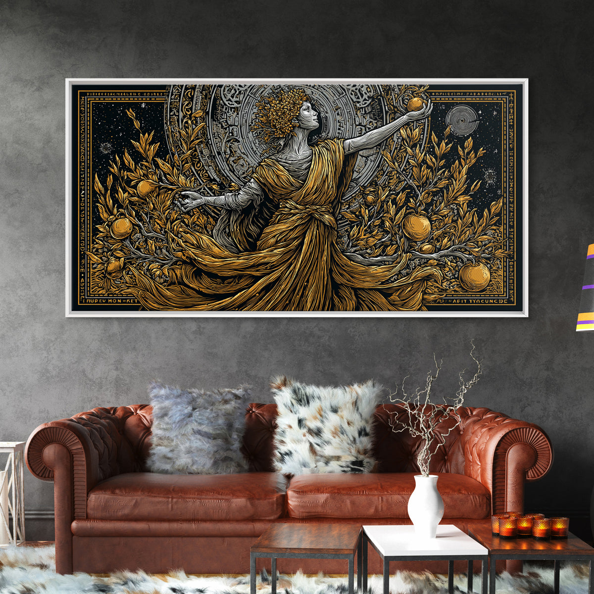 Persephone Gold Canvas Art, Greek Goddess Wall Decor, Luxury Mythology Wall Hanging, Real Wood Frame Print, Elegant Harvest Goddess