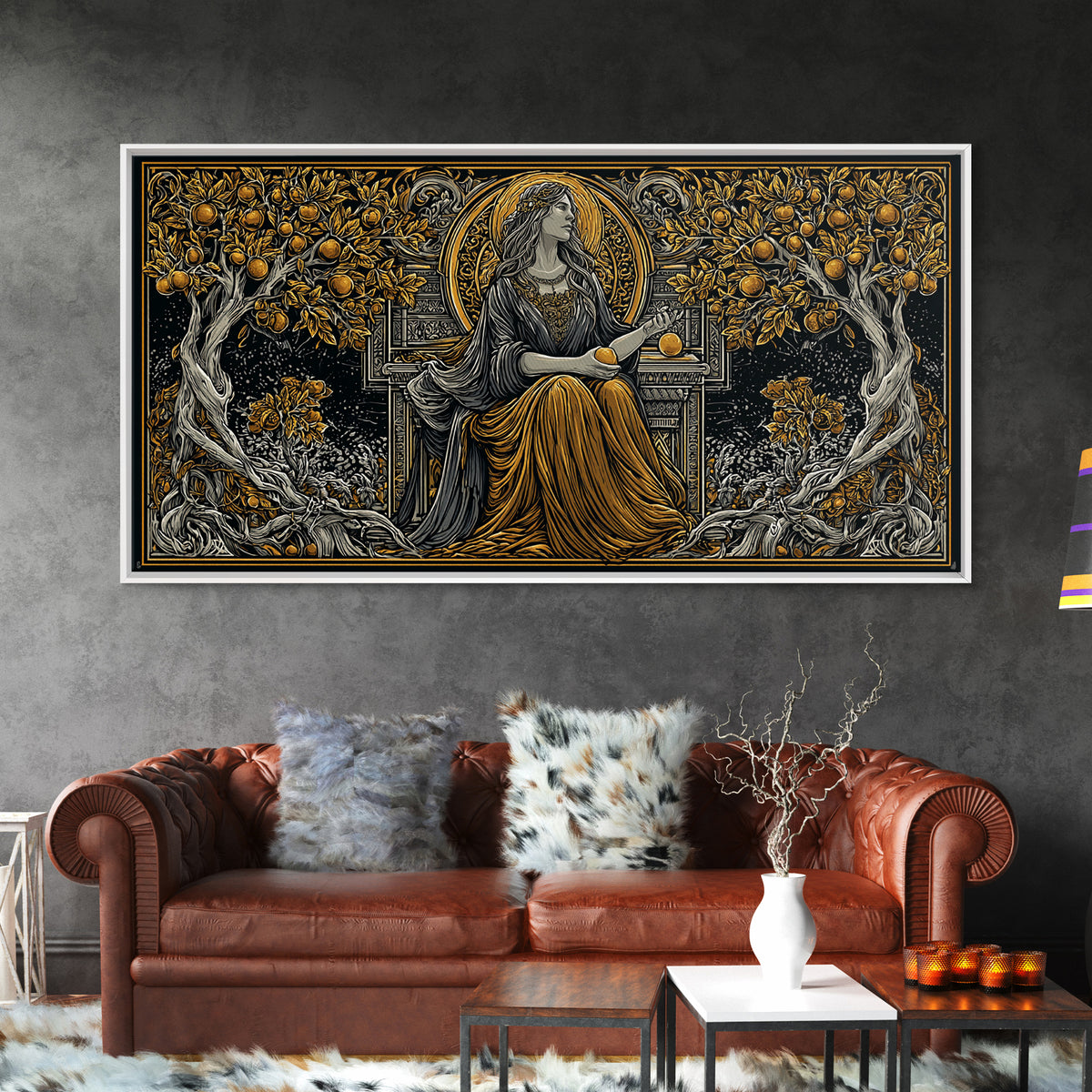 Persephone Greek Goddess Gold Canvas Print, Mythology Wall Art, Luxury Home Decor, Real Wood Frame, Elegant Gift Idea