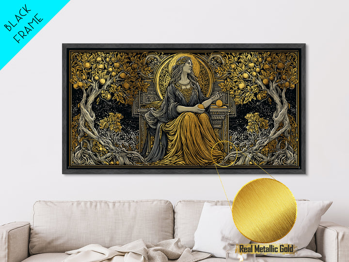 Persephone Greek Goddess Metallic Gold Metal Print, Mythology Wall Art, Luxury Home Decor, Real Wood Frame, Elegant Gift Idea