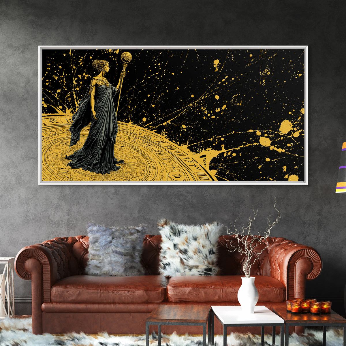 Phoebe Greek Goddess Gold Canvas Art, Mythology Canvas Print, Luxury Home Decor, Real Wood Frame, Classical Art Gift