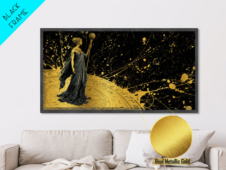 Phoebe Greek Goddess Metallic Gold Art, Mythology Metal Print, Luxury Home Decor, Real Wood Frame, Classical Art Gift