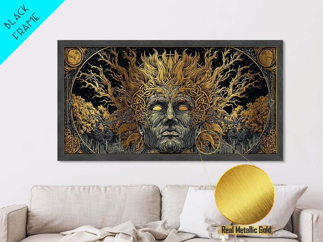 Prometheus Fire Bringer Metallic Gold Metal Print, Greek Mythology Wall Art, Real Wood Frame, Titan Decor, Inspirational Gift