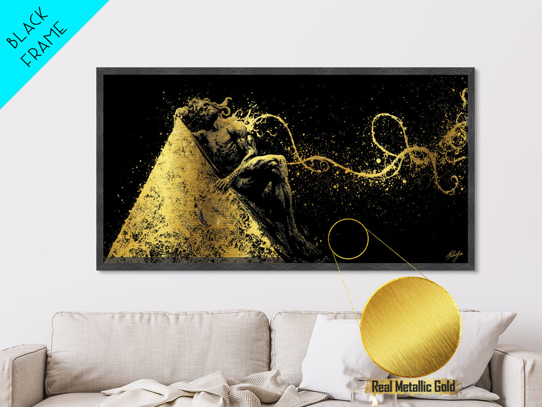 Prometheus Bound Metallic Gold Art, Greek Mythology Metal Print, Real Wood Frame, Titan Wall Decor, Dramatic Art Gift
