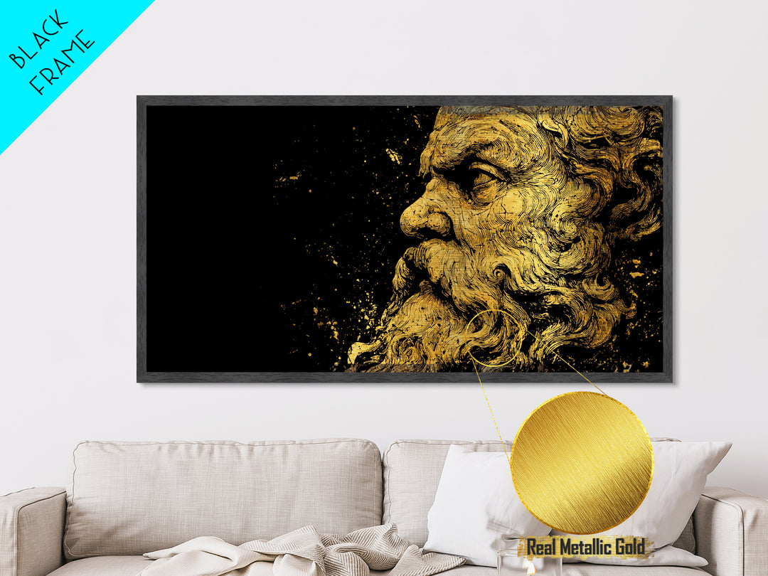 Socrates Greek Philosopher Metallic Gold Art, Ancient Philosophy Metal Print, Real Wood Frame, Classical Wisdom Gift