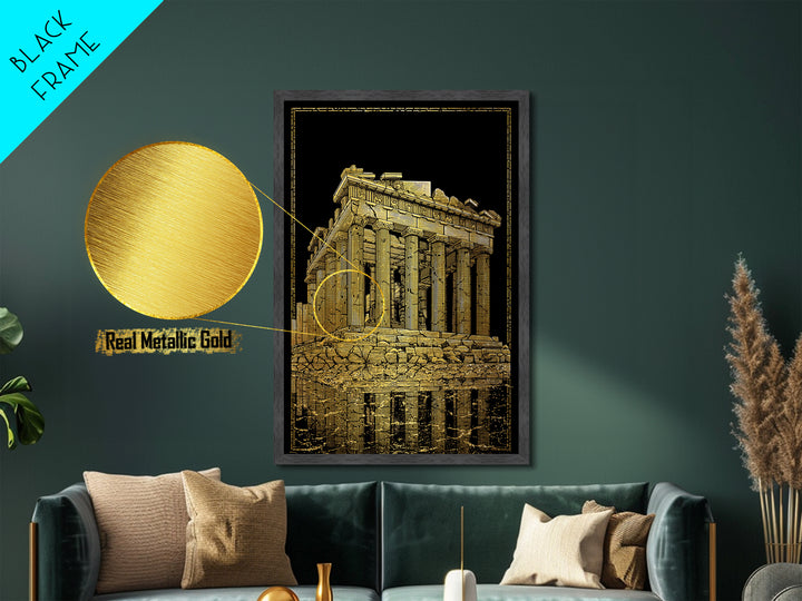 Ancient Ruins On Water Reflection, Metallic Gold Metal Print, Classical Greek Architecture Wall Art, Real Wood Framed Art