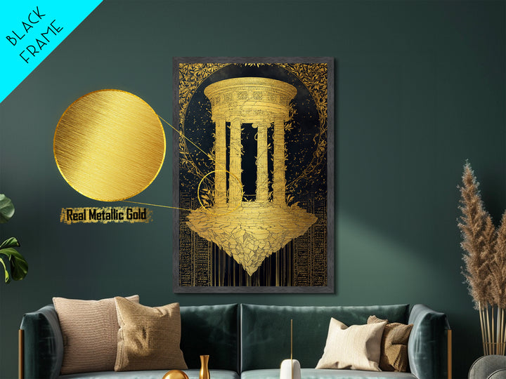 Floating Temple Metallic Gold Metal Print, Classical Architecture Art, Real Wood Frame Ancient Greece Decor
