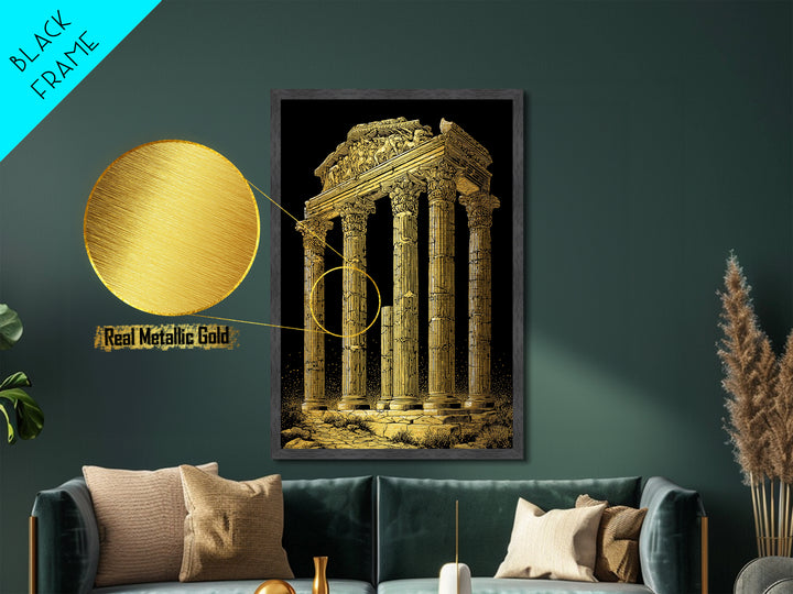 Greek Temple Ruins, Timeless Classical Columns, Metallic Gold Metal Print, Real Wood Frame Wall Art