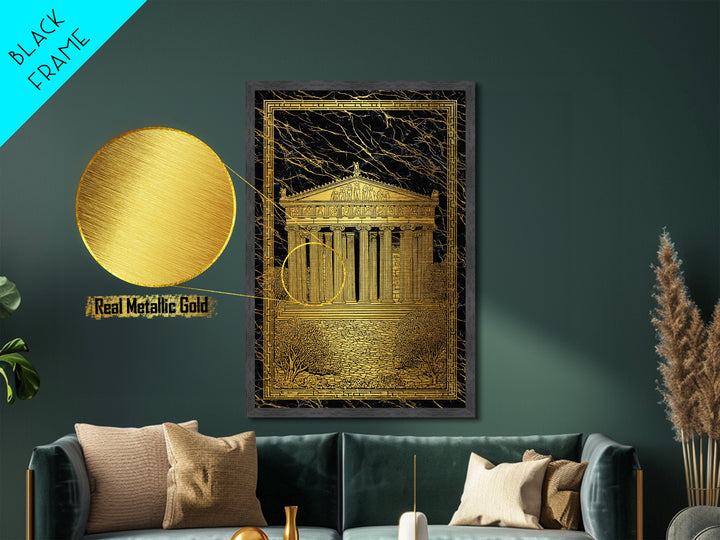 Parthenon Glory, Classical Greek Architecture, Metallic Gold Metal Print, Real Wood Frame Wall Art