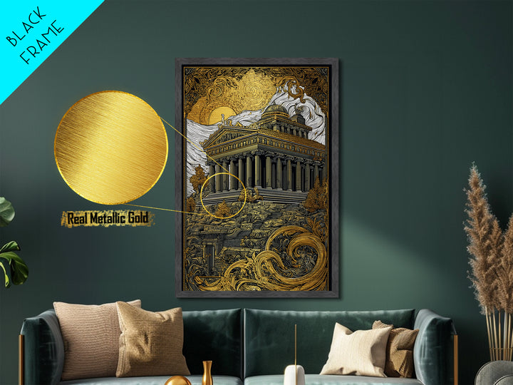 Greek Temple At Sunset, Ancient Architecture Wall Art, Metallic Gold Metal Print, Mythology Home Decor, Wood Frame