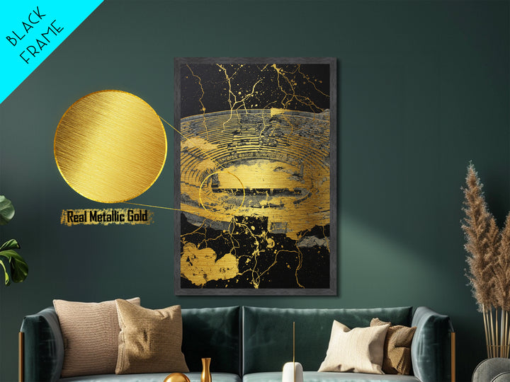 Ancient Theater Abstract, Splattered Metallic Gold Metal Print, Greek Myth Wall Art, Dramatic Decor, Wood Frame