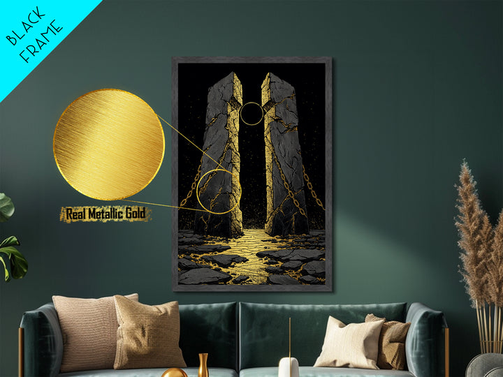 Gate Of Olympus, Abstract Mythology Wall Art, Metallic Gold Metal Print, Ancient Greek Decor, Surreal Fantasy, Wood Frame
