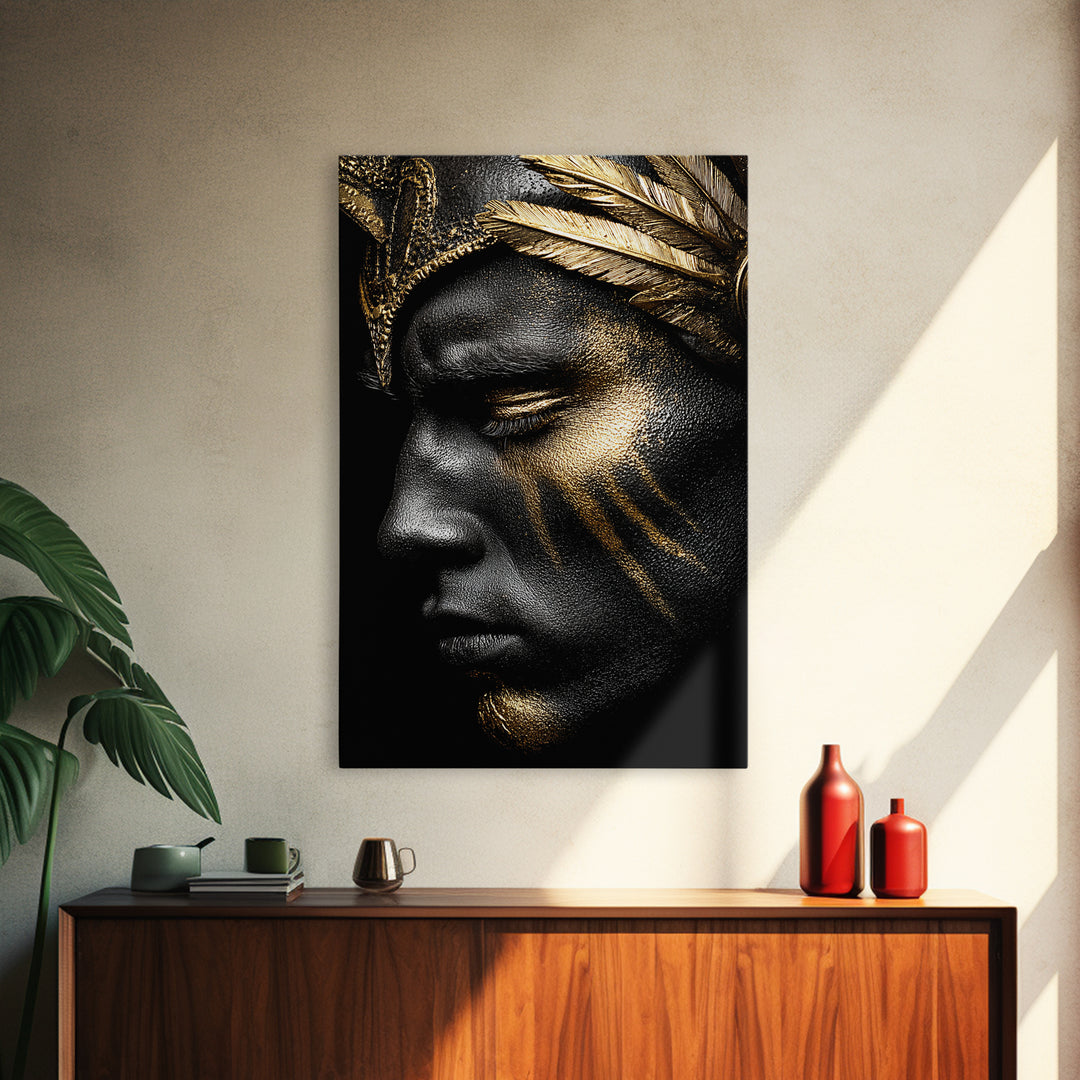 Ancient Warrior Portrait, Canvas Gold Canvas Print, Mythology Wall Art, Real Wood Framed Decor, Luxury Spartan Artwork